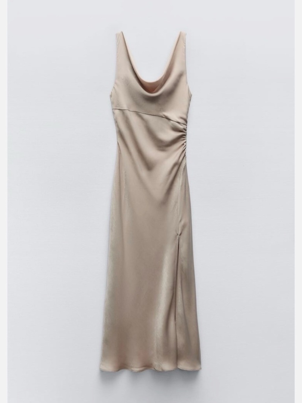 Zara Satin Cowl-Neck Slip Dress in Taupe